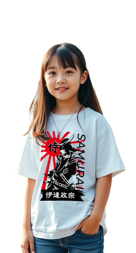 Kids T-Shirt Samurai Design White