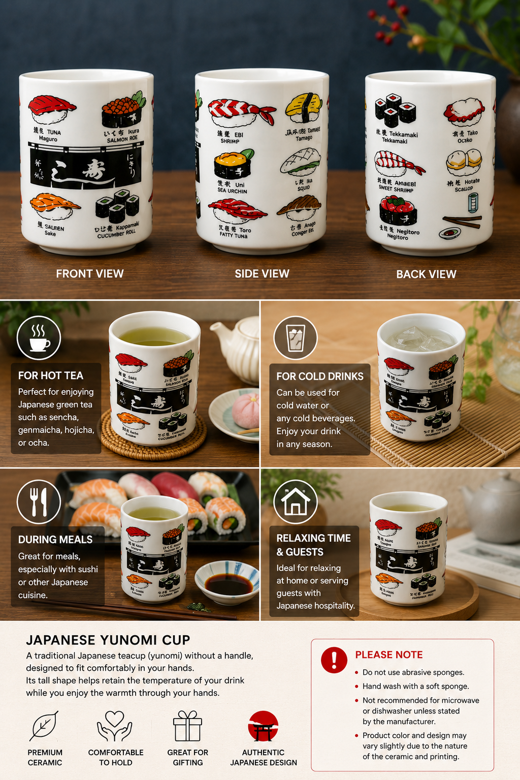 Japanese Sushi Yunomi Cup – Ceramic Tea Cup - CTC691200