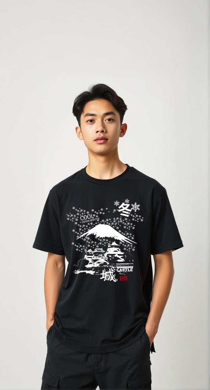 T-Shirt Cool Japan Winter Design Black