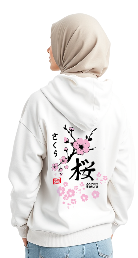 Hoodie Sakura Design White