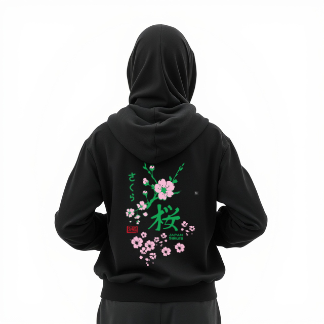 Hoodie Sakura Design Black